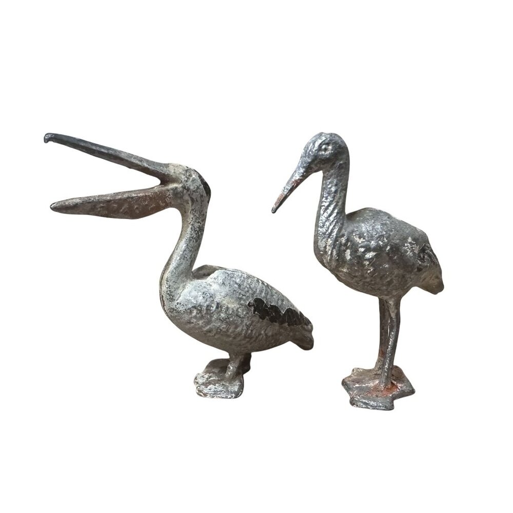 Vintage Lead Figures 2 Birds Storks 1950s Vintage Lead Toys 1.75" Tall
